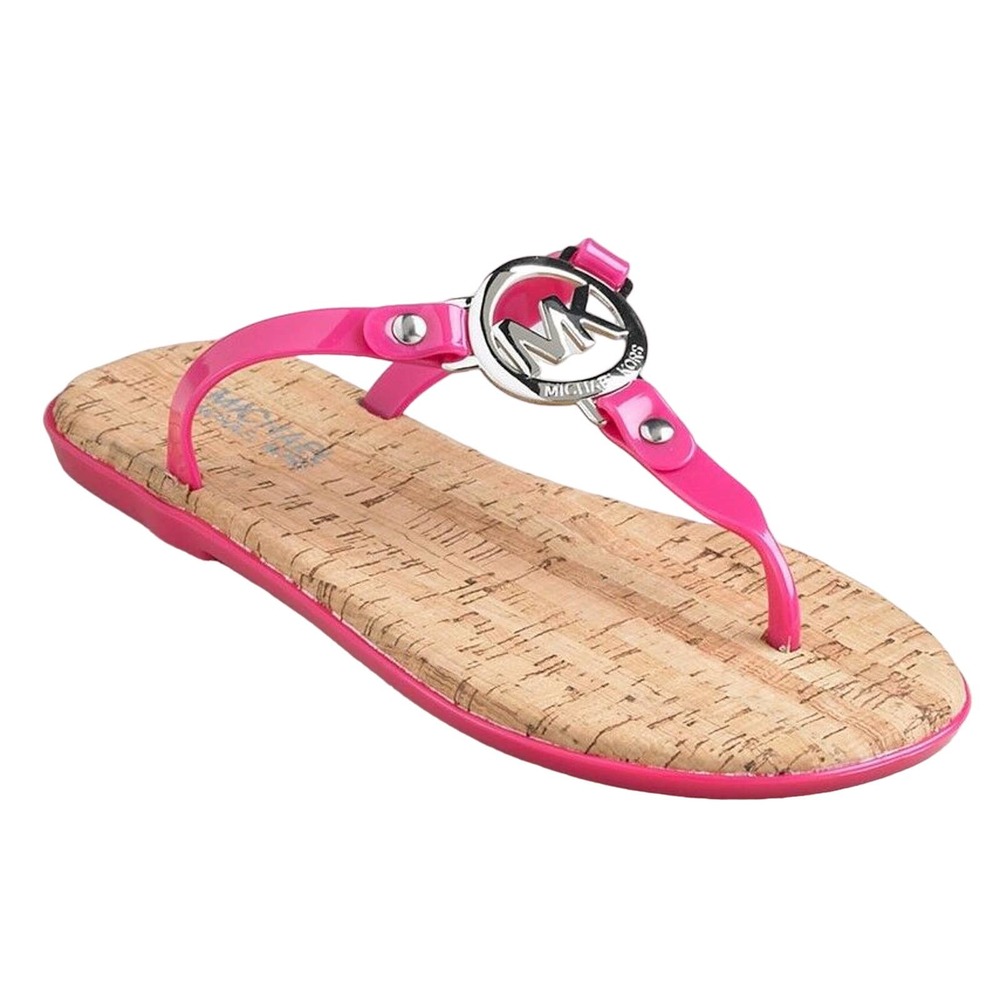 Michael Kors Charm Jelly T-Strap Thong Sandal Slide Flip-Flop Pink 6 New